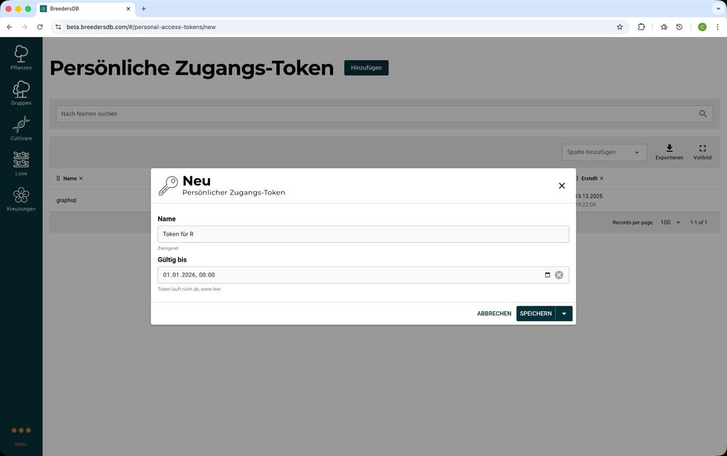 Formular zum Erstellen eines neuen Tokens